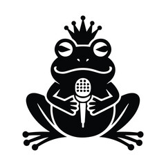 Enchanting frog princess sings into microphone wearing royal crown magical forest creature silhouette
