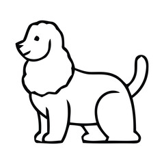 Simple line art drawing of a fluffy dog standing in profile. Including dog, canine, pet, animal, mammal, vector illustration. 