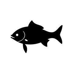 Minimalist black silhouette of a fish with streamlined body on white background