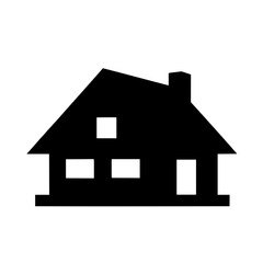 Minimalist black silhouette of a house with triangular roof and rectangular windows
