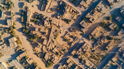 Obraz premium Aerial view of ancient desert village with mud architecture