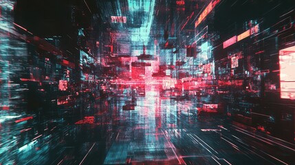 Obraz premium Digital cyberspace city navigating through abstract data network