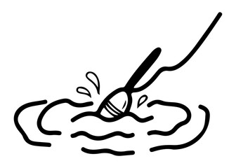 Fishing float sticking out of water. Hand drawn doodle vector. Bite signal. Seafood catch. Lake recreation. Fishing equipment. Line art illustration.