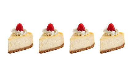 Slice of Cheese Cake on plate top view with transparent background, Delicious cheesecake cut out. Based on Generative AI, different cheesecakes slice collection