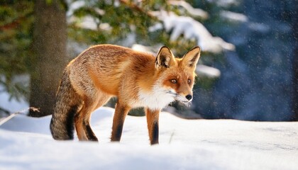 Fototapeta premium close up of a red fox in snowy forest