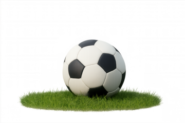Soccer ball resting on green grass, representing sport, championship, competition, and teamwork with transparent background