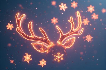 Christmas card with reindeer under starry winter night sky vector illustration