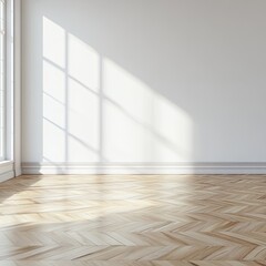 Empty room with sunlight, parquet floor