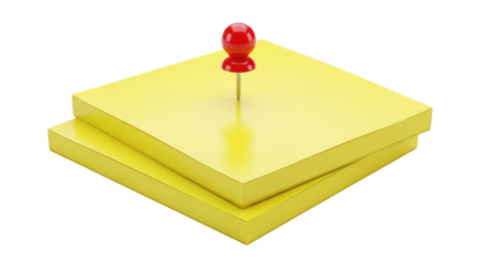 Isolated Yellow Sticky Notes with Red Push Pin, Notice Board, Office Supply, School Project
