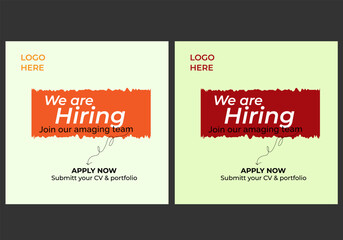 Modern design of we are hiring vector.We are hiring job vacancy Social Media Post Or Instagram Promotional Social Media Square Banner And Square Flyer Template Design.	
