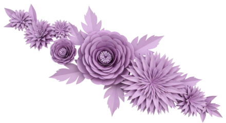 Isolated lavender paper flower arrangement, papercraft decor for scrapbooking and crafting