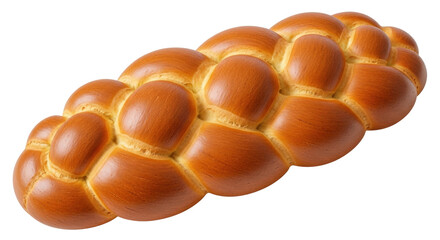 Isolated golden challah bread loaf, traditional Jewish food, dough, braided shape