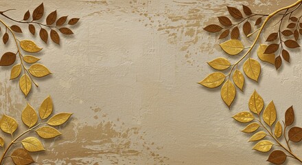 beige parchment with golden leaves — luxury decorative seamless pattern background