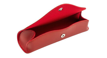 Isolated red leather glasses case, stylish container for eyewear, empty, accessories