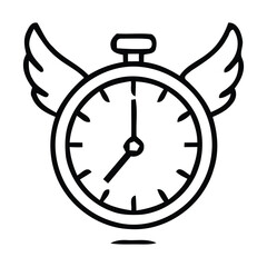 Stylized Stopwatch with Wings Icon Line Art time clock, vector illustration. 