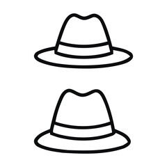 Two Black Outline Fedoras With Bands. With hat icon fashion, vector illustration.