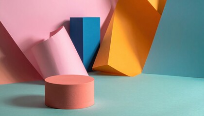 Geometric Shapes Composition with Pastel Color Palette and Dramatic Lighting