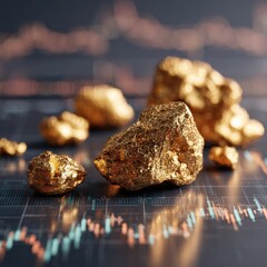 Gleaming Gold Nuggets on Financial Chart - Investment, Wealth, and Market Analysis.