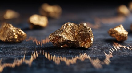 Gleaming Gold Nuggets on Stock Chart - Financial Investment Concept, Macro Shot.