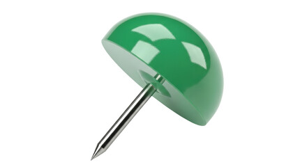 Isolated green thumbtack or pushpin with sharp metal point for office tasks and notes