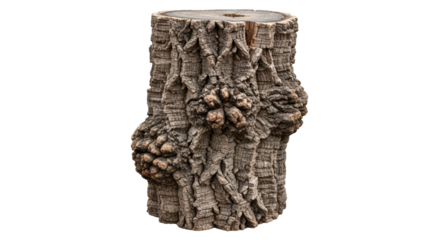 Isolated tree stump is unique with large burl for use as woodland decoration decor