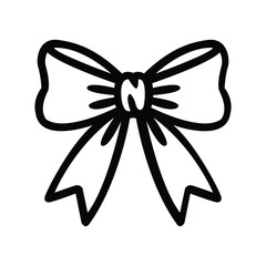 Simple outline drawing of a decorative ribbon bow, perfect for holiday gifts, party invitations, or elegant design elements.