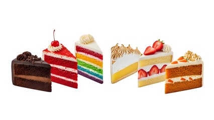 Slice of Cake on plate top view with transparent background, Slice different Cake pieces, close up of cake slices isolated on white background, collection of cake slices