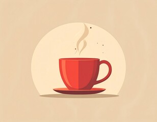 Obraz premium Red Coffee Cup on a Beige Background.