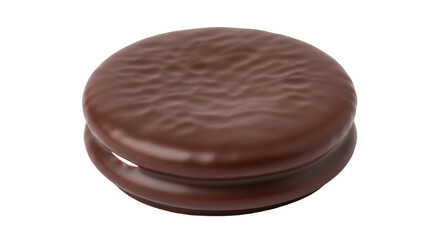 Isolated chocolate moon pie, a tasty dessert biscuit, cookie, snack with sweet filling