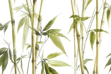 Obraz premium Elegant Bamboo Stalks with Lush Green Leaves in Minimalist Style for Contemporary Design