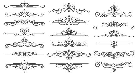 Elegant Black and White Ornate Decorative Borders and Dividers Keywords: decorative, border, divider, flourish, ornament, swirl, scroll, elegant, ornate, vintage, classic, design, graphic