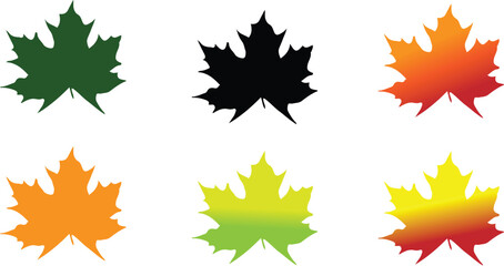 Colorful Maple Leaves Vector Set | Autumn Fall Leaf Icons in Green, Black, Red, Orange, Yellow | Decorative Seasonal Elements for Design ,Posters & Nature Art