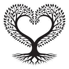 Heart-shaped tree silhouette with exposed roots love