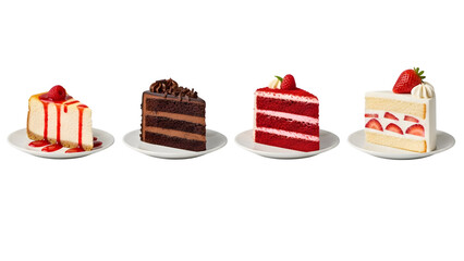 Slice of Cake on plate top view with transparent background, Slice different Cake pieces, close up of cake slices isolated on white background, collection of cake slices