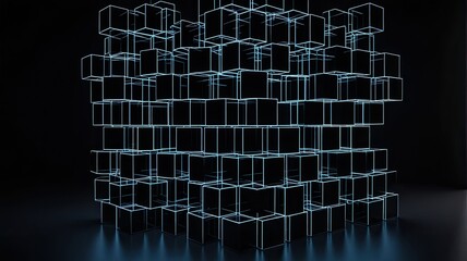 Abstract digital cubes grid blue light technology connection data