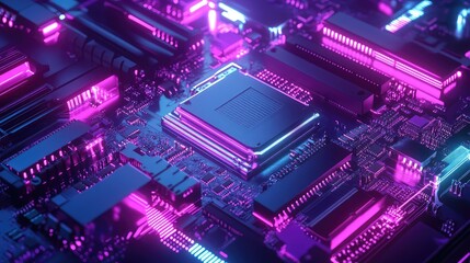 Obraz premium Cpu processor glowing with futuristic cyber light