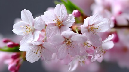 Fototapeta premium Close-up of beautiful, fragrant cherry blossoms in full spring bloom on a tree branch with lush, vibrant petals.