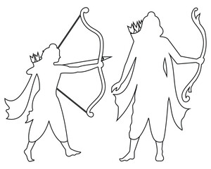 Lord Rama with arrow outline icon vector. Silhouette of Lord Ram vector. Happy dussehra holiday celebration in India. Dussehra, Lord Ram Vector illustration.