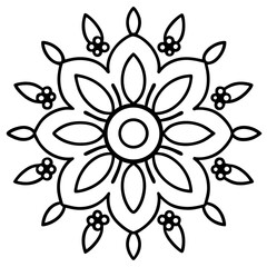 Circular mandala with daisies and decorative lines