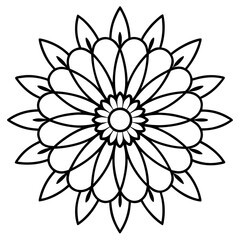 Circular mandala with daisies and decorative lines