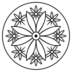 Circular mandala with daisies and decorative lines
