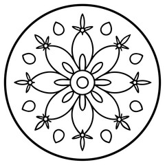 Circular mandala with daisies and decorative lines