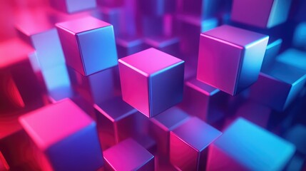 Fototapeta premium Abstract glowing neon cubes floating technology background