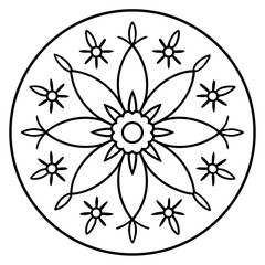 Circular mandala with daisies and decorative lines