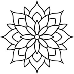 Intricate floral mandala with symmetrical petals line art illustration