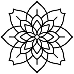 Intricate floral mandala with symmetrical petals line art illustration