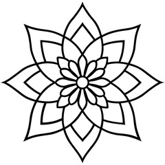 Intricate floral mandala with symmetrical petals line art illustration