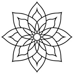 Intricate floral mandala with symmetrical petals line art illustration