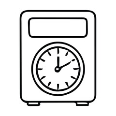 Black and white outline icon of a digital timer or clock with a display in timer, clock, time, stopwatch, countdown, vector illustration.