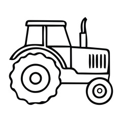 Obraz premium Black and White Outline Illustration of a Farm Tractor with Large Rear Wheels with tractor, farm, agriculture, vehicle elements. 